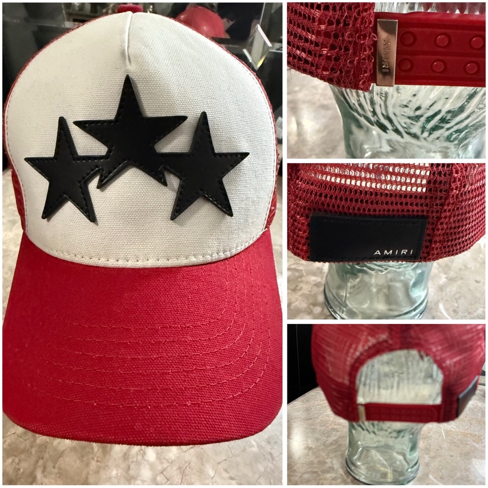 Amiri Red and White Star Trucker hat